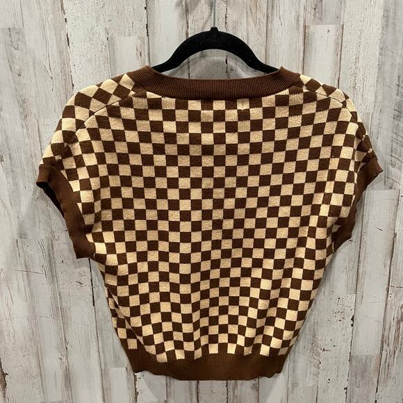 Willow & Wind Womens Brown & Tan Checkerboard V-Neck Sweater Vest Size XS - Picture 4 of 6